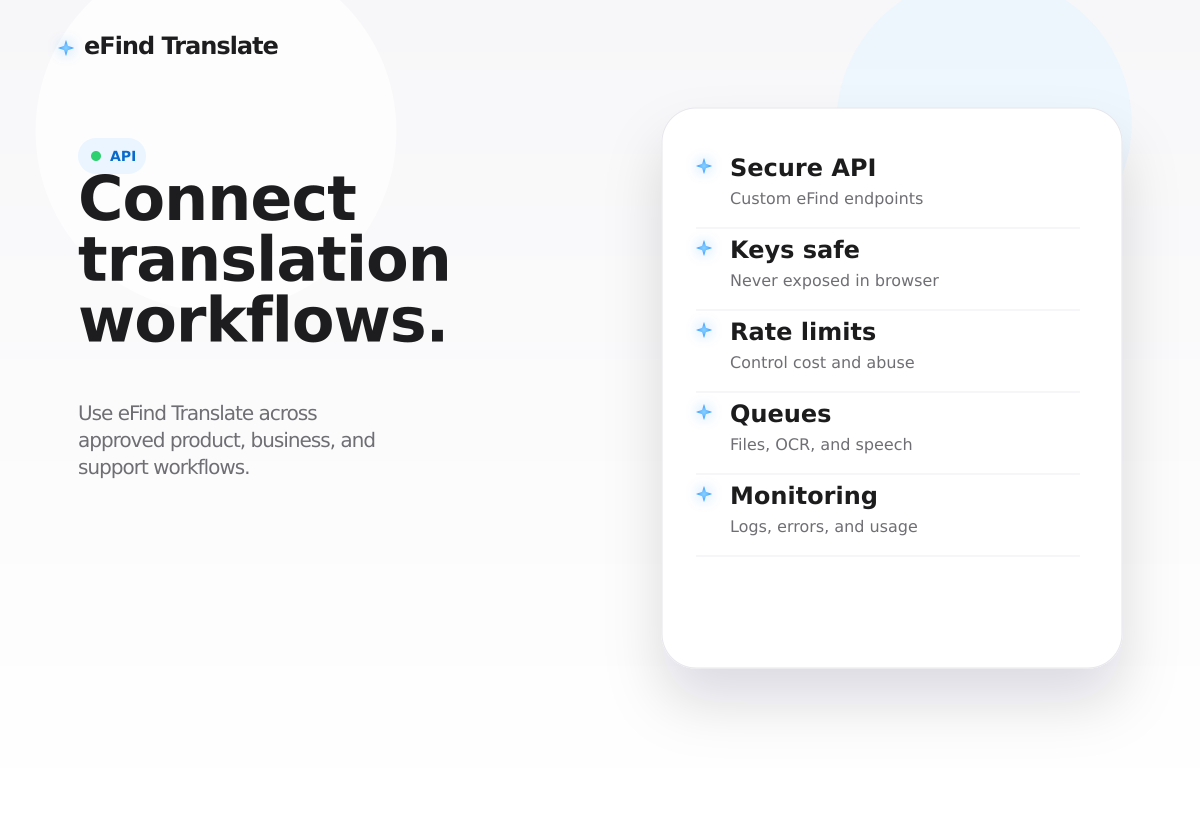 Plan language workflows with eFind Translate.