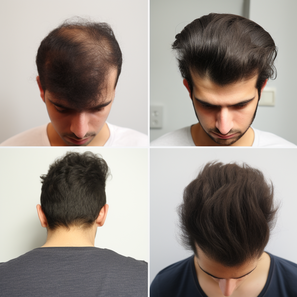 3500 Grafts Hair Transplant Before and After with healthy scalp colors and hair growth.