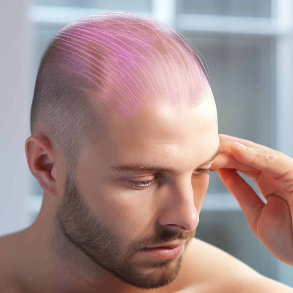 Scarless Hair Transplant visualization showing a healed scalp in natural, healthy pink tones.